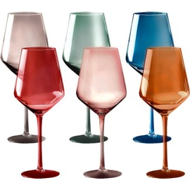 Colored Wine Glasses Set of 6 Crystal, 18oz - Unique Fall Drinking Cups with Stem - Luxury Multi Color Glassware Gift Set for Wife & Mom - Colorful Hand Blown Drinkware for Red White Wine.