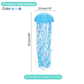 MECCANIXITY 6 Pack Jellyfish Paper Lanterns Hanging Colorful Lanterns Decorations for Ocean Under The Sea Theme Birthday Party, Dark Blue, Blue, White