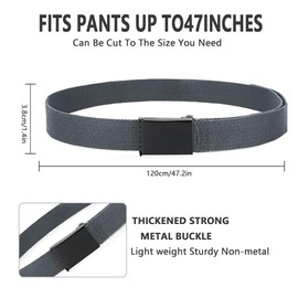 Yunshengmy Belts for Men,Adjustable Nylon Fabric Belt,Cut To Fit Canvas Web Belt Size Up to 52" with Flip-Top Solid Black Military Buckle (Grey)