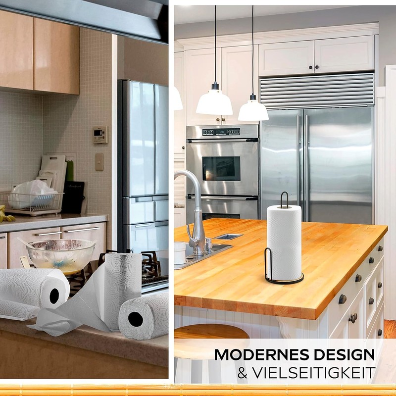 HIKITCHEN® Steel Stand Kitchen Roll Holder with Bamboo Base -