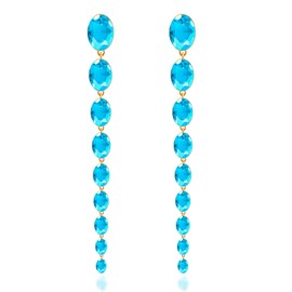 Long Diamond Earrings for Womens Long Crystal Beaded Tassel Dangle Chain Earrings for Women Sparkly Rhinestone Earrings Bridal Wedding Prom Costume Jewelry (B: blue earrings)