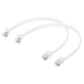 sourcing map 2 Pack Telephone Cord, 0.7ft Phone Cable RJ12 6P6C Male to Male Straight Wired Handset Cord for Home, Office, White
