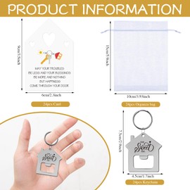 24/48/100/150/200 Set New Home Keychain Bulk Sweet Home House Shaped Key Chain Gifts Beer Bottle Opener with Organza Bags and Blessing Cards for Real Estate Family Client Home Buyer Customer