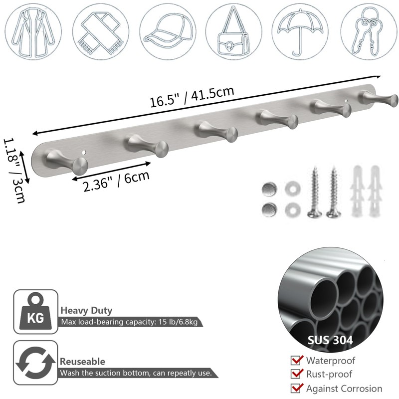 DGYB Coat Rack Wall Mount 6 Brushed Nickel Coat Hooks