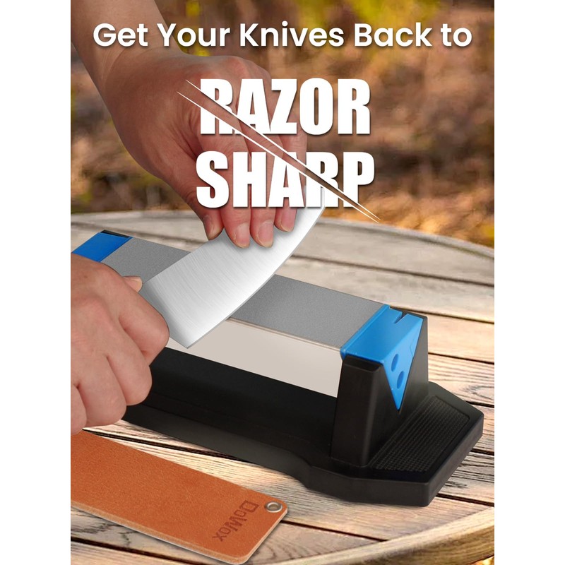 DOWOX Diamond Sharpening Stone Kit, 3 Side Grit 400/1000/8000 Knife