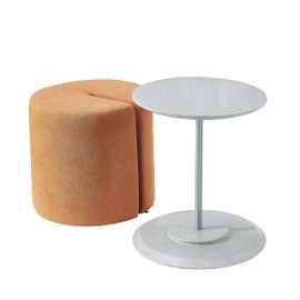 Mission Hills Furniture Accent Table and 18 in Round Nesting Ottoman, Modern Upholstered Fabric Chair, Small Ashwood Table for Living Room, Bedroom, Home and Office, Orange (2-Piece Set)