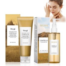 Centella Cleansing Oil + Centella Cleansing Foam Face, Centella Asiatica Extract, Pore Control Cleansing Oil Cleanser, Centella Cleanser, Reduces Pores, Suitable for All Skin Types, Pack of 2