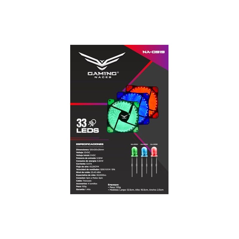 NACEB Ventilador 33 Leds Rojo NA-0919R