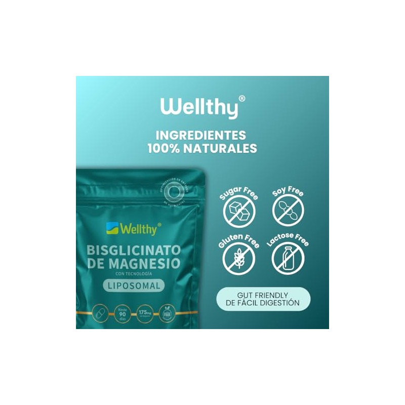 Wellthy Bisglicinato Magnesio Liposomal Cápsulas Entrega Optimizada Mas Alta Biodisponibilidad
