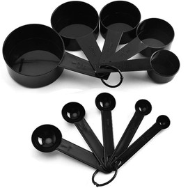 AKOAK Measuring Cups and Spoons Set of 10, Stackable Plastic Measuring Cups and Spoons for Drying and Liquid Ingredients, Cooking and Baking