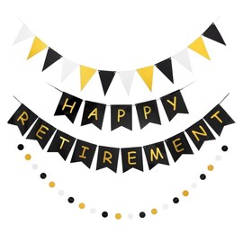 Happy Retirement Banner Set, Black and Gold Retirement Theme Party Decorations Kit, Pennant Banner for Retirement Office Farewell Party