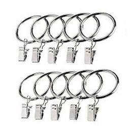 Merriway BH06727 (10 Pcs) Curtain Rod Pole Ring & Clips Inner Dimension 30 mm, Outer Dimension 37 mm Brushed Nickel - Pack of 10 Pieces