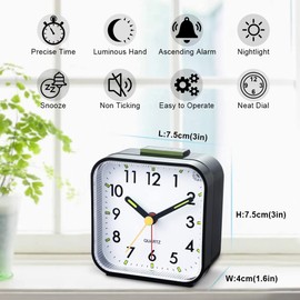 Silent Alarm Clocks Bedside Non Ticking Battery Powered Table Clocks Luminous Large Display Snooze Light Function for Bedroom Office