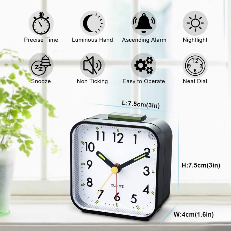 Silent Alarm Clocks Bedside Non Ticking Battery Powered Table Clocks