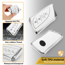 CTRINEWS for Lexus Key Fob Cover with Luxury Diamond Bling Braided Rope Keychain, Upgraded Soft Case for Lexus ES LC LS (2018-2022), GX UX (2019-2022), NX/RC (2022) (4 buttons) Fob Shell (Silver, B1)