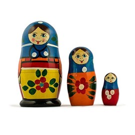 BestPysanky Set of 3 Peasant Girls in Blue Scarf Wooden Russian Nesting Dolls 3.5 Inches