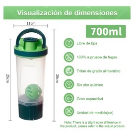 Shaker Mezclador Awvuq 700ml Verde Con Filtro Proteína Gimnasio Libre BPA                                                                             