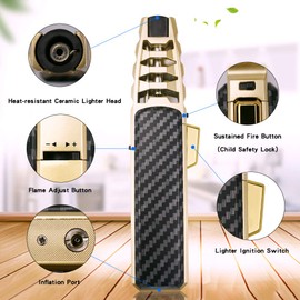 DOUBFIVSY Butane Torch Lighter, Refillable Kitchen Cooking Torch with Safety Lock, Windproof Adjustable Jet Flame Solar Beam Torch Blow Torch for Baking BBQ Mens Gifts (Without Gas) (Golden)