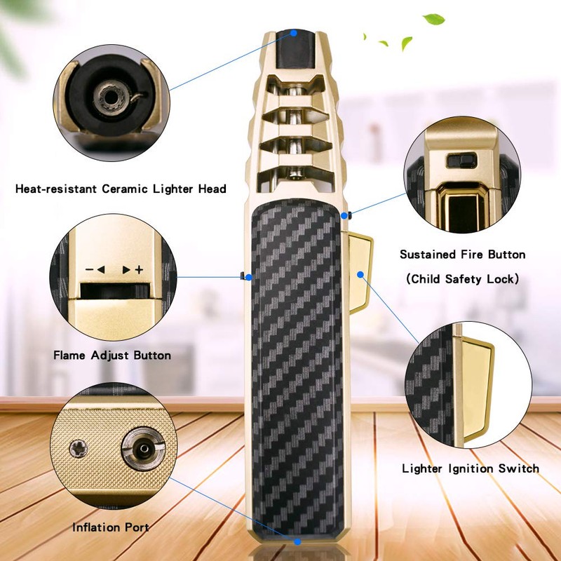 DOUBFIVSY Butane Torch Lighter, Refillable Kitchen Cooking Torch with Safety