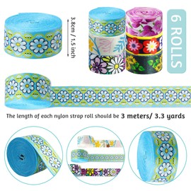 Grosun 6 Rolls 1.5 inch Flower Webbing Belt Webbing Straps Purse Straps Backpack Straps Nylon Belt with Different Patterns for Seatbelt, Bags, Backpacks, Luggage (HF496)