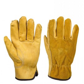 JZK Heavy Duty Extra Large Thorn Resistant Gardening Gloves for Men, Yellow Work Gloves, Full Finger Protective Gloves for Gardening, Yard Work, Construction Motorcycle, XL
