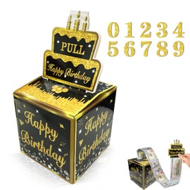 Money Gift Birthday Money Gifts Surprise Box Happy Birthday Gift Box Surprise Box Birthday with Numbers 0-9 for Friends Adults Children (Black Gold)