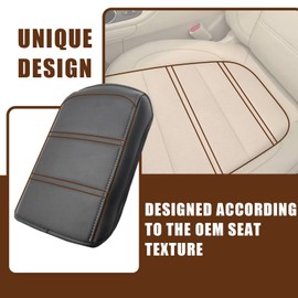 Muslogy Center Console Armrest Cover Fit for Acadia 2017-2023 Accessories, Comfort Armrest Pad Console Lid Cushion Vegan Leather Regular Thick (Black/White Trim)