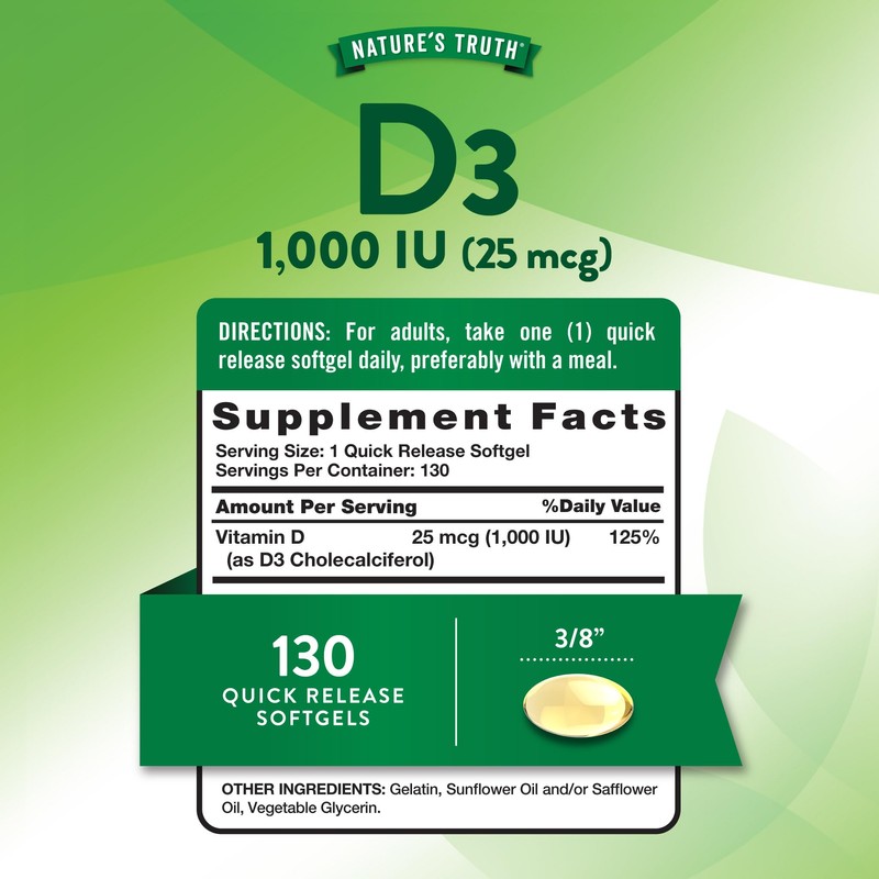 Nature's Truth Vitamin D3 1000 IU Softgels | High Potency