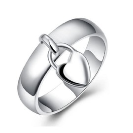 Awmnjtmgpw 925 Sterling Silver heart-shaped hanging heart lock Classic women's ring ring general fashion ring size 6-10 (Size 8)