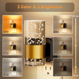 JandCase Night Lights Plug into Wall, Color Changing Night Light,30/50/100LM Adjustable Brightness Nightlight,Amber/3000K/5000K LED Nightlight with Dusk to Dawn Sensor for Home Decor