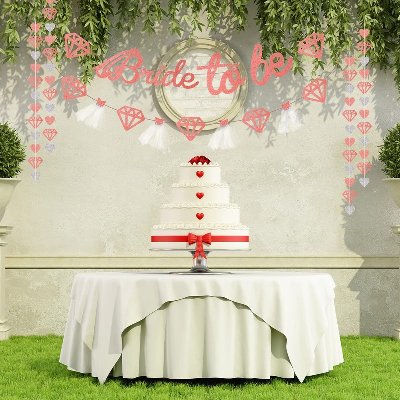 Cerolopy 3 Pieces Rose Gold Bride To Be Banner Glitter