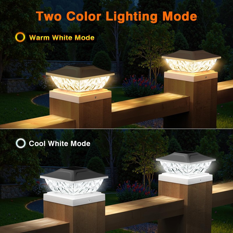 ENSLI Solar Post Cap Lights Outdoor 6 Pack, 2 Mode
