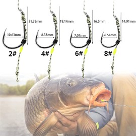 YOTO Aparejos de pesca de carpas – 24 piezas de acero de alto carbono curvado gancho de carpas giratorio boilies de pesca con hilo trenzado, accesorios de pesca de carpas, tamaño #6