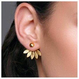 Yheakne Boho Lotus Ear Jacket Earrings Gold Flower Climber Earrings Vintage Lotus Flower Earrings Flower Front Back Earrings Jewellery for Women and Girls, Zinc