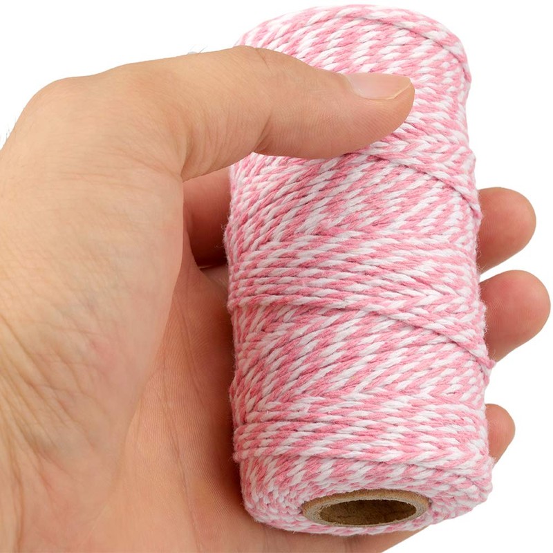 Pink and White Twine,100M/328 Feet Cotton Bakers Twine,Christmas String,Heavy Duty