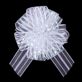 6 Pcs 6 Inch White Organza Pull Bow – Perfect for Wedding Decoration, Gift Wrapping Baskets, Car Bows, Birthday Parties, Christmas and Valentine's Day