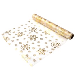 khevga 5 meter x 0.36 Table Runner Christmas Table Runners in Gold Silver snowflakes and stars