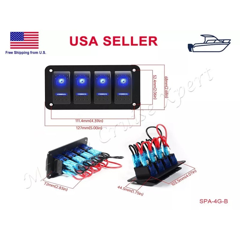 STX Rocker Toggle Switch 4 Gang Switch Panel Waterproof Boat