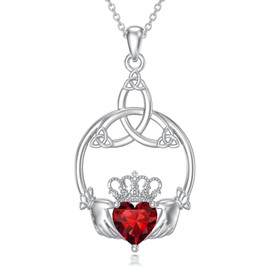 Seiyang Celtic Claddagh Necklace 925 Sterling Silver Celtic Claddagh Pendant Necklace with Heart Birthstones Irish Jewelry Gifts for Women, Sterling Silver, No Gemstone