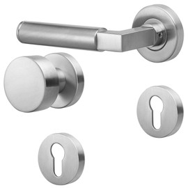 ck-tuerbeschlaege Bauhaus Handle Set | Class 4 Certified | V2A Stainless Steel Matt | According to Gropius & Meyer 1922/1923 (WE with Flat Knob (DIN-Links))