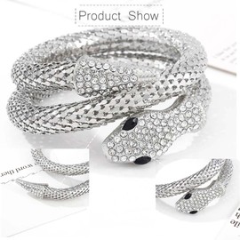 Urieo Punk Snake Bracelet Silver Crystal Bracelets Curved Rhinestones Stretch Anklet Bracelets for Women