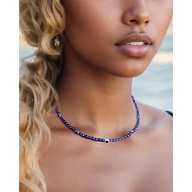 Jewboo Evil Eye/Crystal Chokers Necklaces for Women Amethyst Agate Gemstones Beaded Choker Necklace Amulet Jewelry for Her Gift (Amethyst)