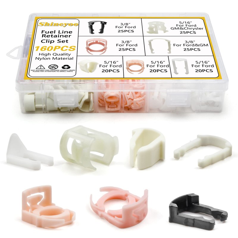 Shineyoo Fuel Line Retainer Clips 160PCS, 3/8 & 5/16 Fuel