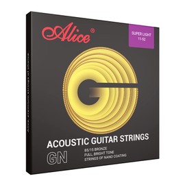 Alice Acoustic Guitar 6 Strings 85/15 Bronze Nano-Polishing Lamination Process Custom Light(11-52) Guitar String, 1 Pack(Golden)