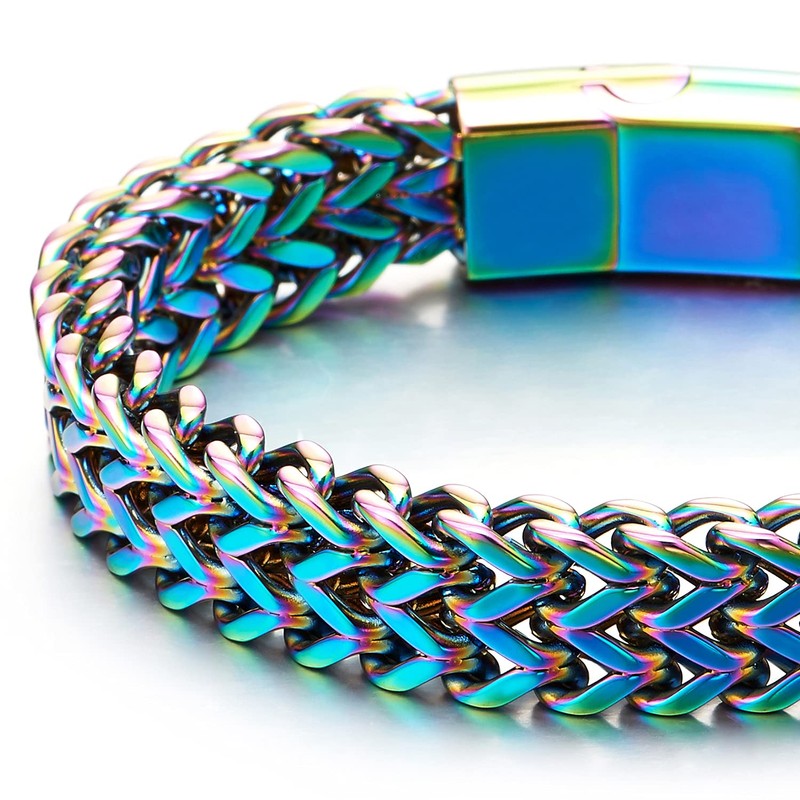 Minimalist Mens Steel Oxidized Rainbow Double Franco Link Curb Chain