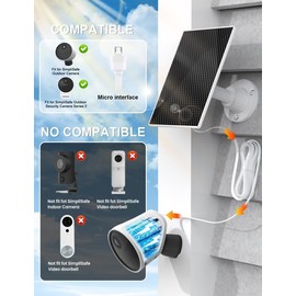 Solar Panel for Simplisafe Outdoor Camera, IP65 Waterproof, 360° Adjustable Panel for Outdoor Security Camera Series 2 Wireless and Wired, 13FT Charging Cable