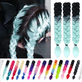 3 Pack Braiding Hair Ombre Braiding Hair 24 Inch Jumbo Braiding Hair Extension,Nature Synthetic Hair Extensions for Braid smulticolour（Black/Light blue/B16）