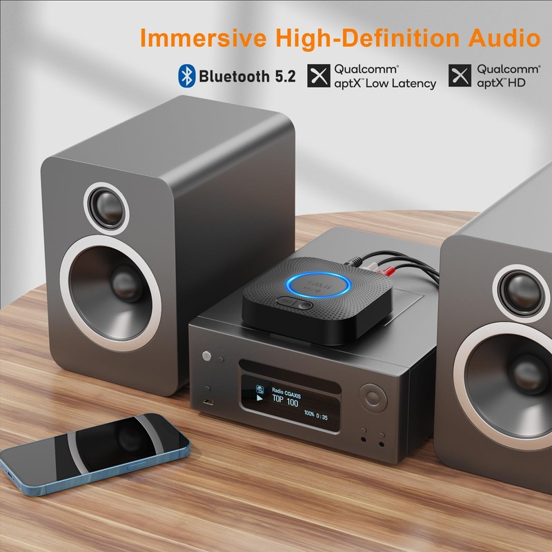 [Upgraded] 1Mii B06+ Bluetooth Receiver, Hi-Fi Wireless Audio Adapter, Bluetooth