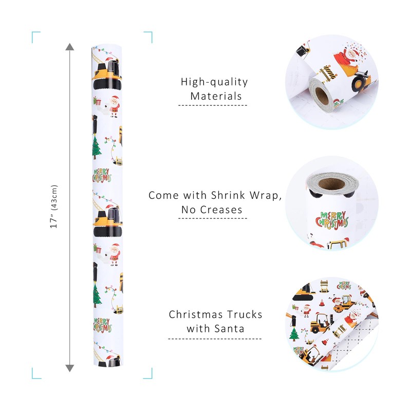 BIOBROWN Construction Christmas Wrapping Paper Roll - 17 Inches X