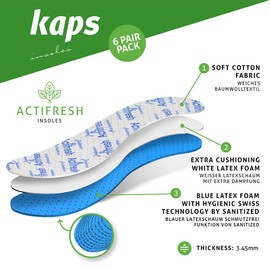 Kaps Schuheinlagen Actifresh, Frischesohlen, Einlegesohlen gegen Unangenehme Gerüche - Verschiedene Größen (46 EUR / 12 UK Herren)